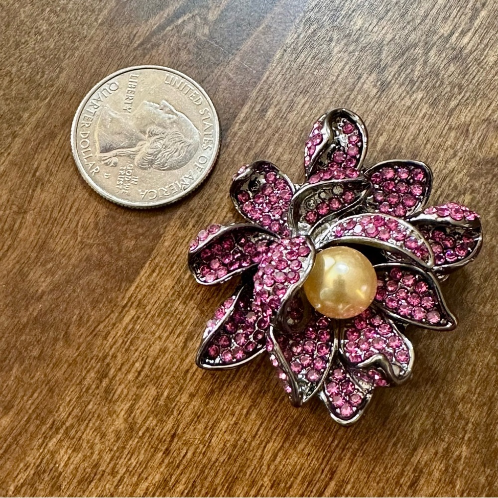 NWOT - Pink and Gold Lotus Blossom Brooch - Picture 11 of 11